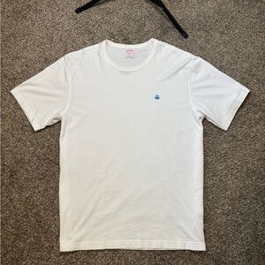 Brooks Brothers Mens White Crew Neck Cotton T Shirt Navy Embroidered Logo L